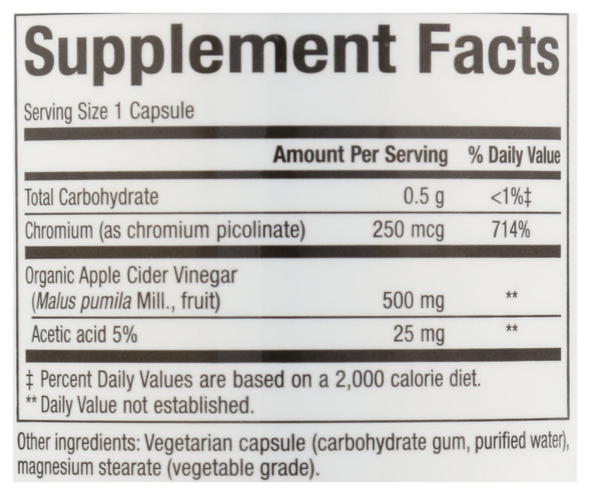 Apple Cider Vinegar 500mg w Chromium 250 mcg, 90 vcap