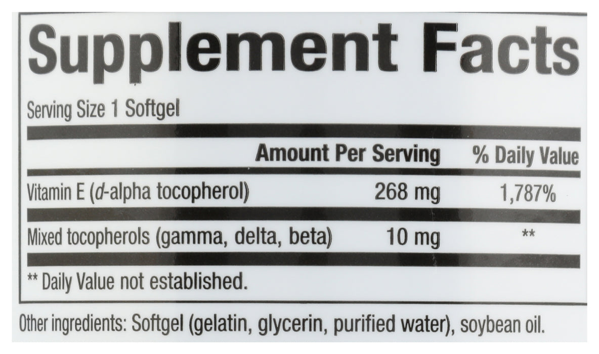 Vitamin E 268mg (400 IU), Mixed Tocopherols, 180sgel