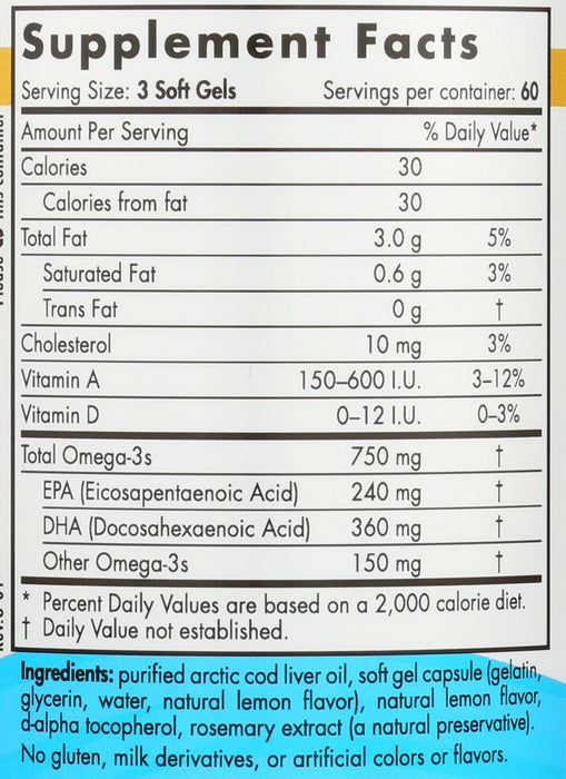 Arctic Cod Liver Oil, Lemon, 180sgel