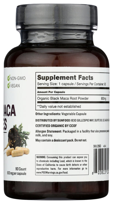 Maca Powder 800mg, Black, Org, 90 cap