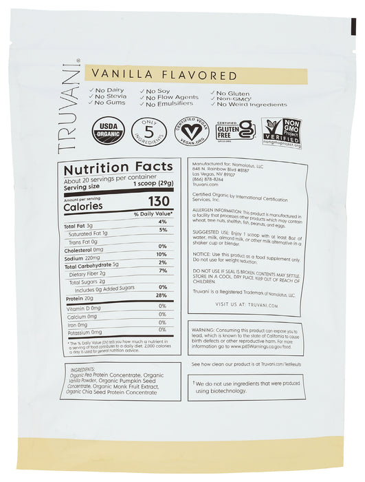 Plant Based Protein, Vanilla, Org, 20 Serv/20.95 oz