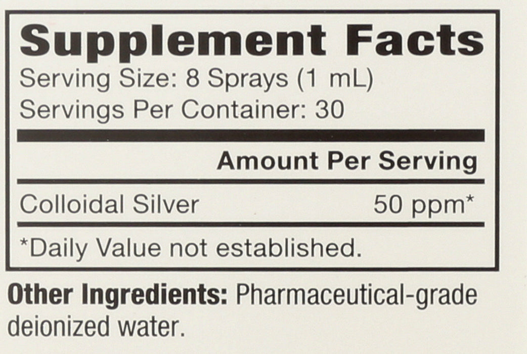 Colloidal Silver, 50 PPM, Vertical Spray, 1 floz