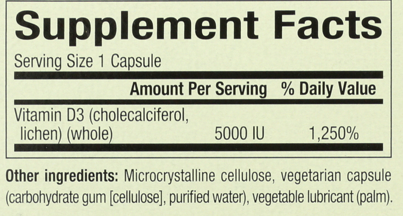 Vitamin D3 Pure Food, 5000 IU, 60vcap