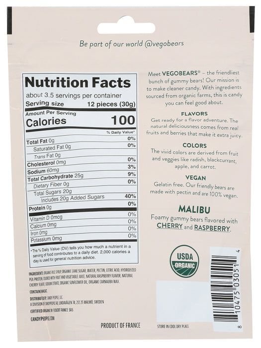 Malibu Foamy Gummy Bears, Veg Org, 3.5 oz