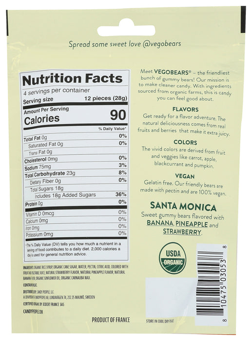 Santa Monica Fruity Gummy Bears, Veg Org, 4 oz