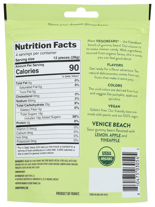 Venice Beach Sour Gummy Bears, Veg Org, 4 oz