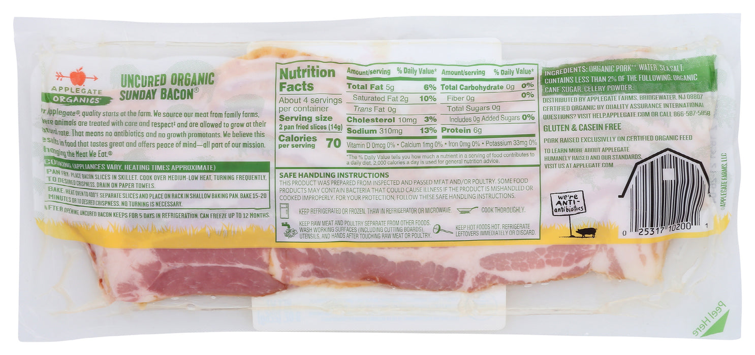 Sunday Bacon, Uncured, Org, 8 oz