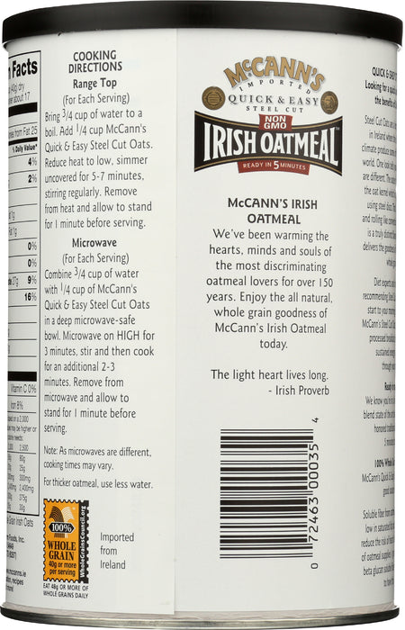 Irish Oatmeal Steel Cut, Quick & Easy, 24 oz