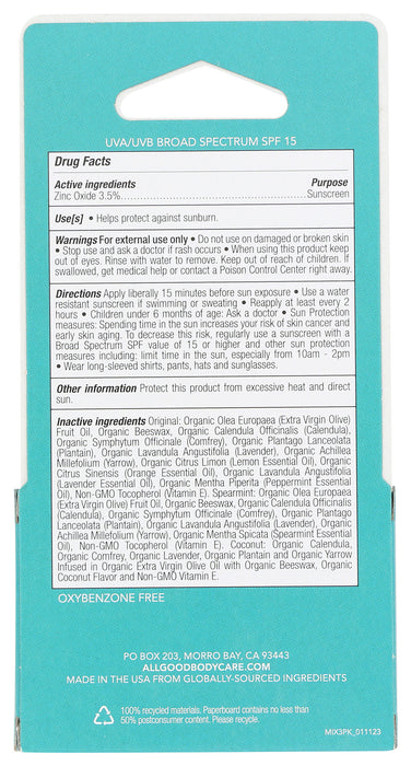 Sunscreen Lip Balm SPF 15, Original Spearmint Coconut, 3/0.15 oz