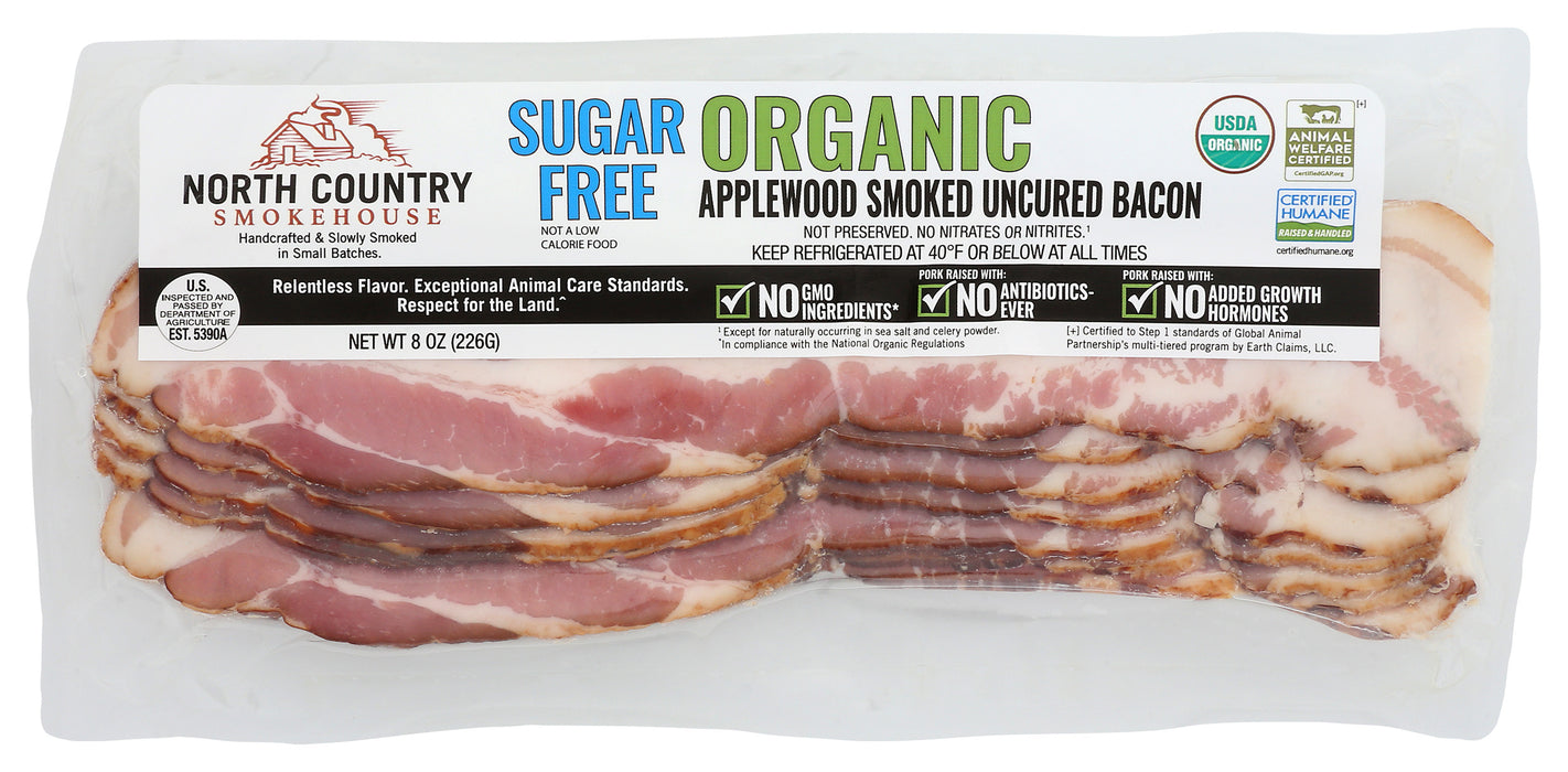 Applewood Smoked Uncured Bacon, Sugar Free, Org, 8 oz