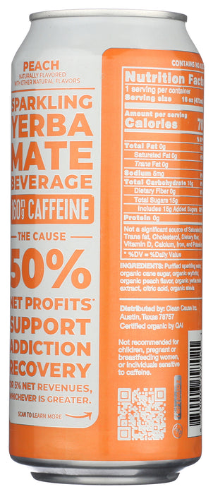 Sparkling Yerba Mate Tea, Peach, Org, 16 floz
