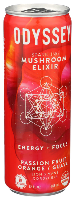 Sparkling Mushroom Elixir, Passionfruit Orange, 12 fl oz