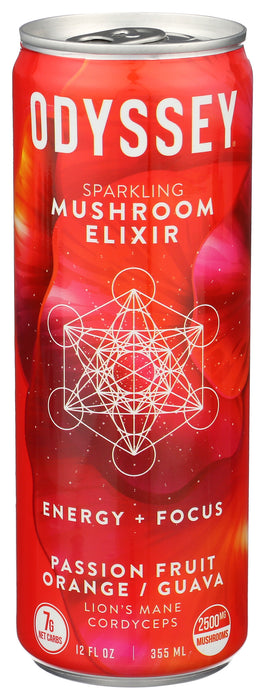 Sparkling Mushroom Elixir, Passionfruit Orange, 12 fl oz