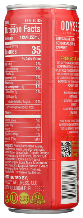 Sparkling Mushroom Elixir, Passionfruit Orange, 12 fl oz