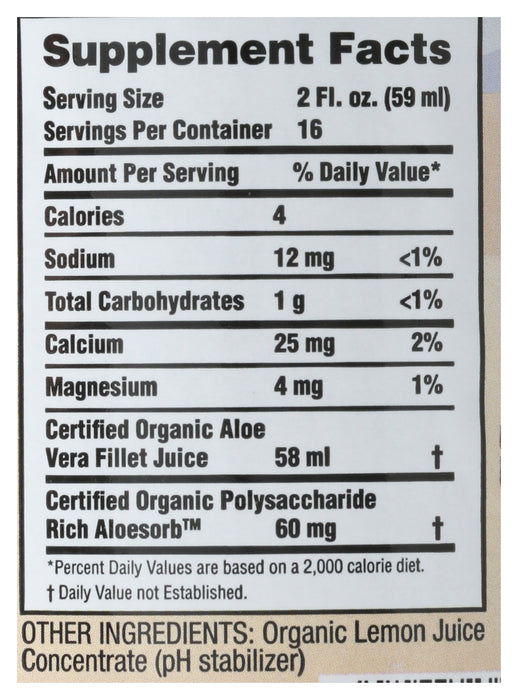 Aloe Vera Juice, Inner Fillet, No Preservative, Org,, 32 fl oz