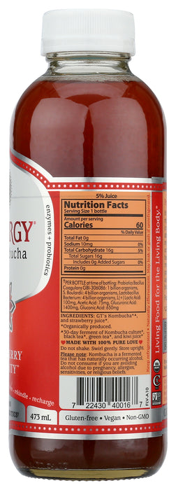 Synergy Raw Kombucha, Strawberry, Org, 16 floz
