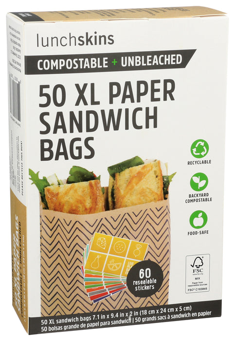 XL Paper Sandwich Bags, 50 ct, Compostable + Unbleached