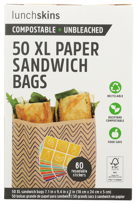 XL Paper Sandwich Bags, 50 ct, Compostable + Unbleached