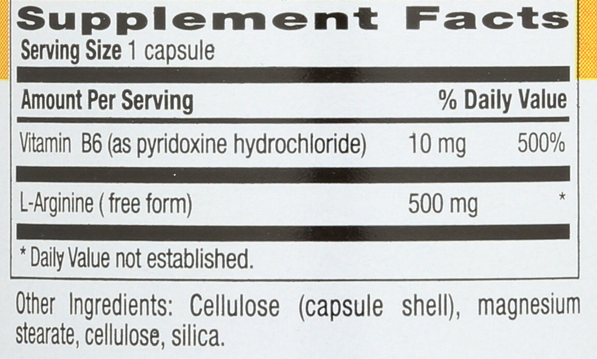 L-ARG 500mg w/B-6, 100vcap