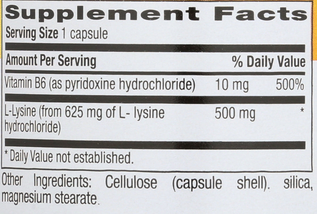 L-Lysine 500mg w/B-6, 100vcap