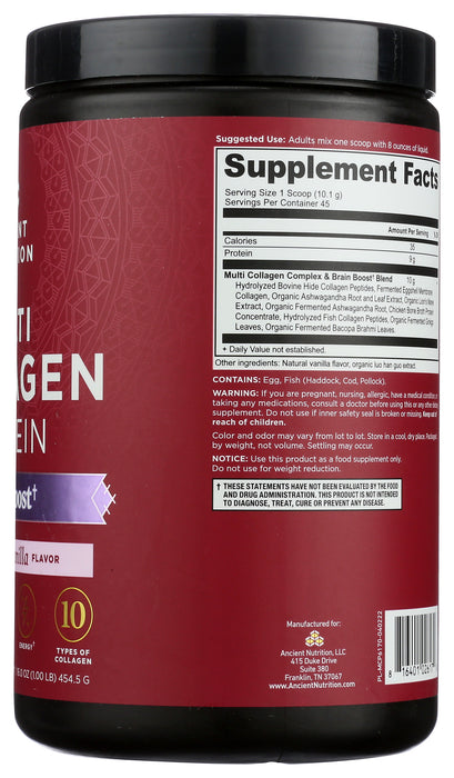 Multi Collagen Protein, Brain Boost, Vanilla, 45 Serv/454 g