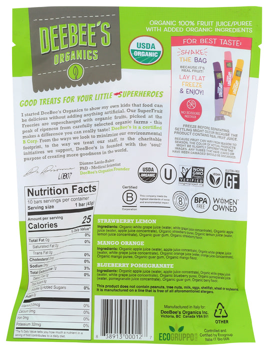 Superfruit Freezie 10pk, Org, 13.5 floz