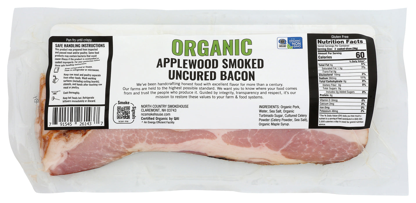 Applewood Smoked Uncured Bacon, Org, 8 oz