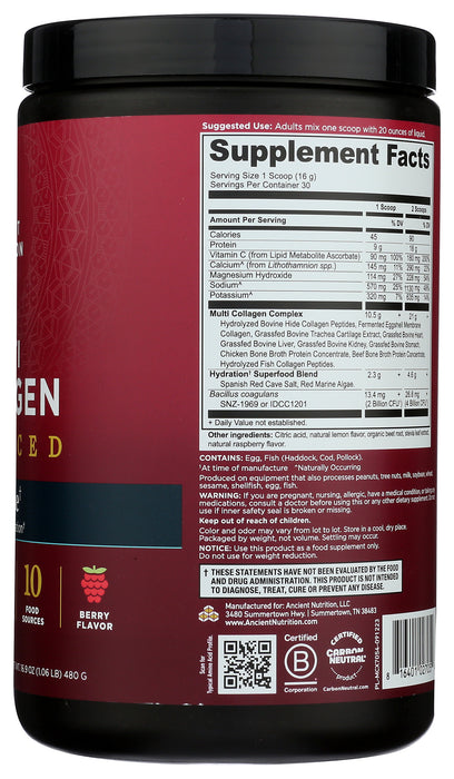 Multi Collagen Advanced, Hydrate, Berry, 30 Serv/16.9 oz