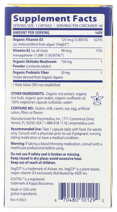 Vitamin D3 + K2 5000IU/90mcg, Org, 60 vcaps