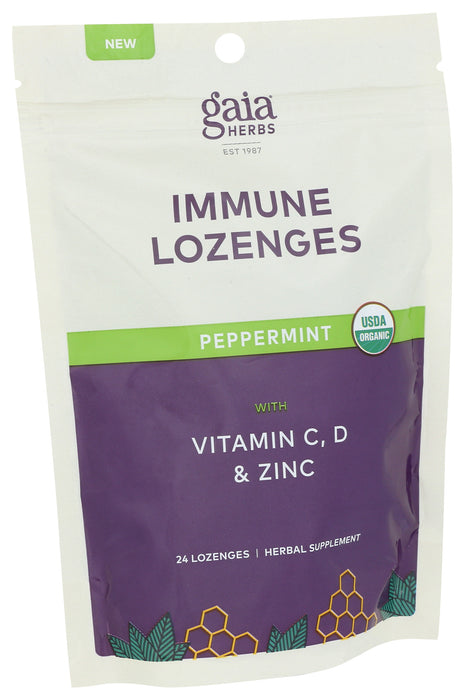 Immune Lozenges with Vit C, D & Zinc, Peppermint, Org, 24 loz