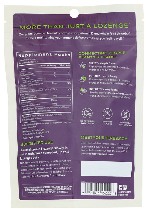 Immune Lozenges with Vit C, D & Zinc, Peppermint, Org, 24 loz