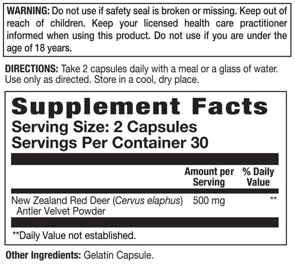 Buck Power Deer Antler Velvet 500 mg, 60 cap