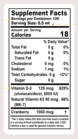 Vitamin D3 with K2 Drops 5000IU, 2 fl oz