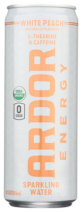 Sparkling Water Energy Drink, White Peach, Org, 12 fl oz