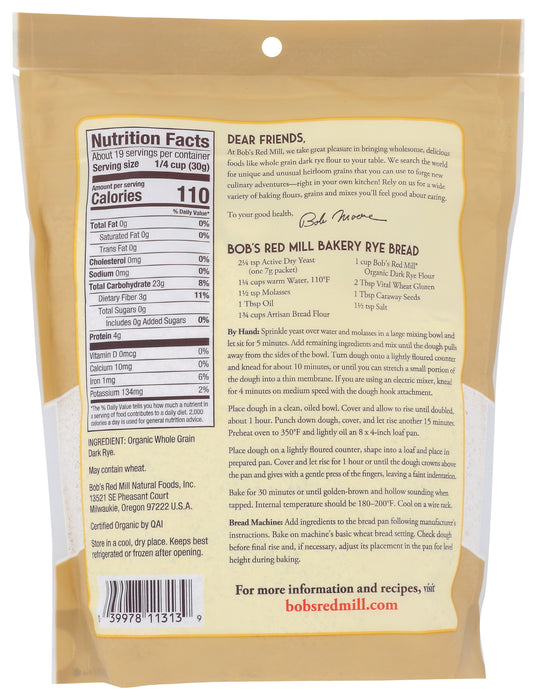 Dark Rye Flour, Org, 20 oz