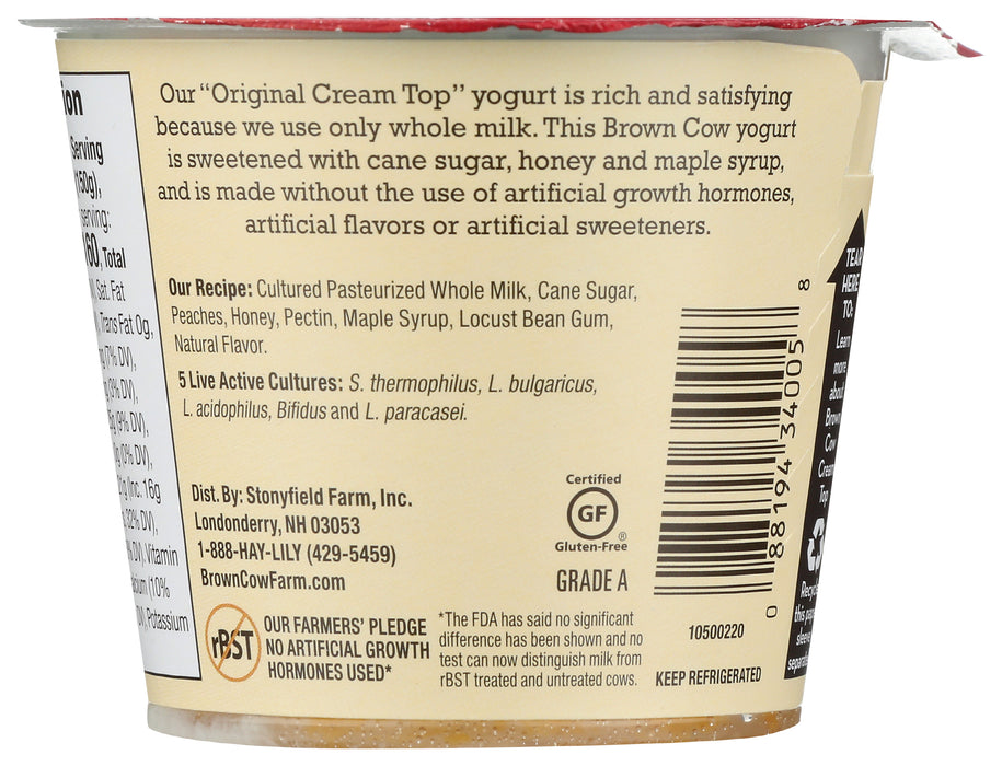 Cream Top Whole Milk Yogurt, Peach, 5.3 oz