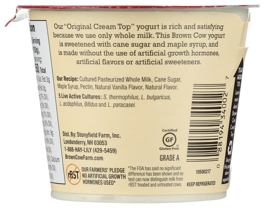 Cream Top Whole Milk Yogurt, Vanilla, 5.3 oz