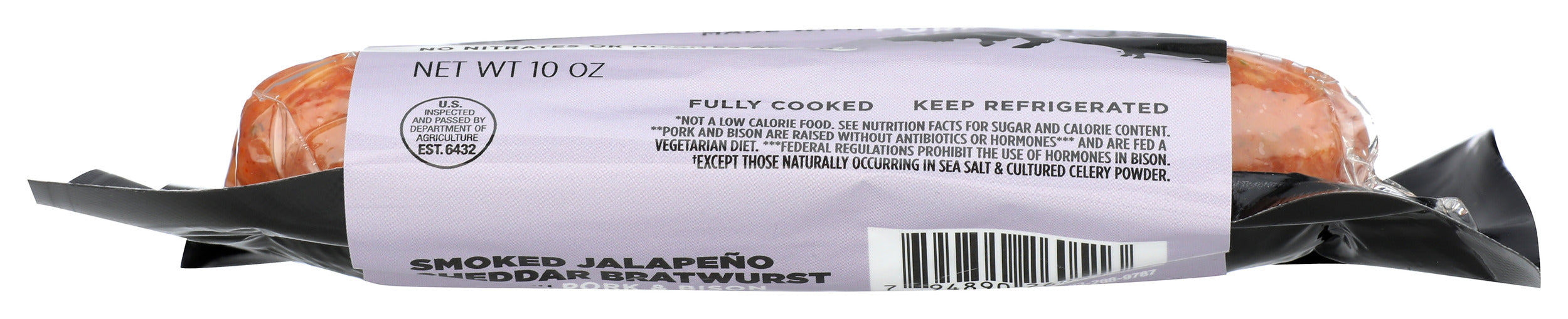 Smoked Jalapeno Cheddar Pork/Bison Bratwurst, 10 oz