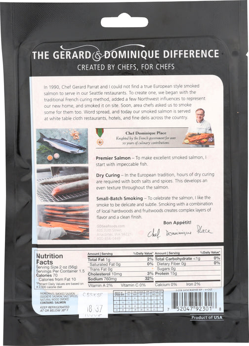 Wild Sockeye Smoked Salmon, SF, 3 oz