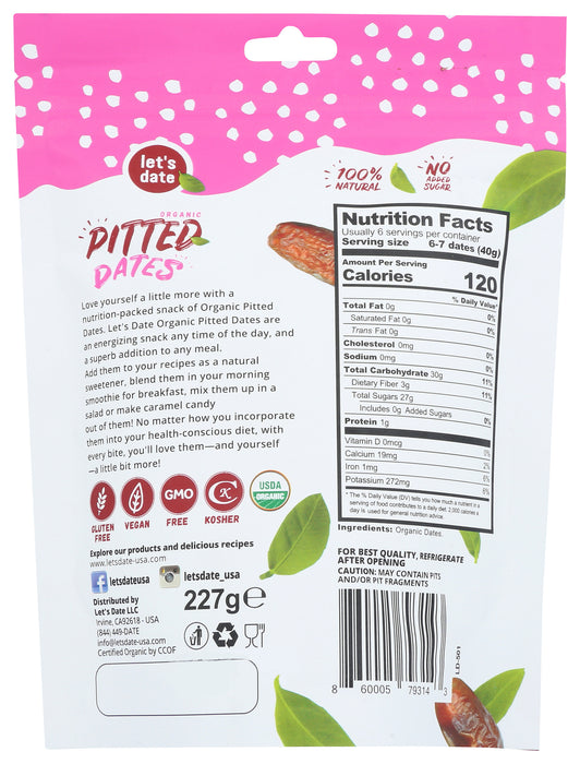Pitted Dates, Org, 8 oz