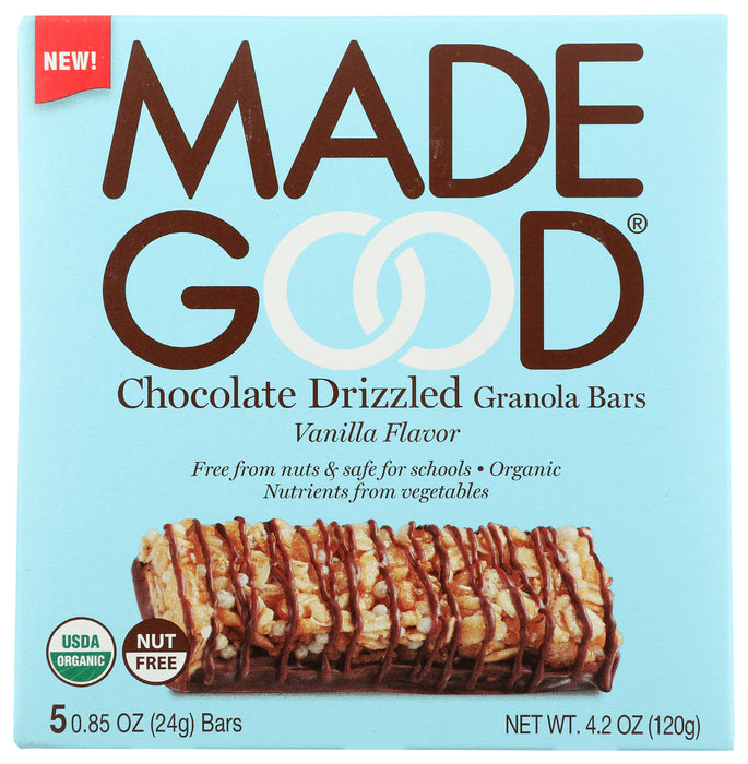 Vanilla Chocolate Drizzled Granola Bars, Org, NF, 4.25 oz