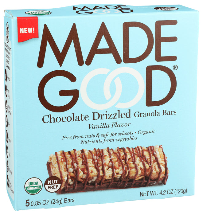 Vanilla Chocolate Drizzled Granola Bars, Org, NF, 4.25 oz