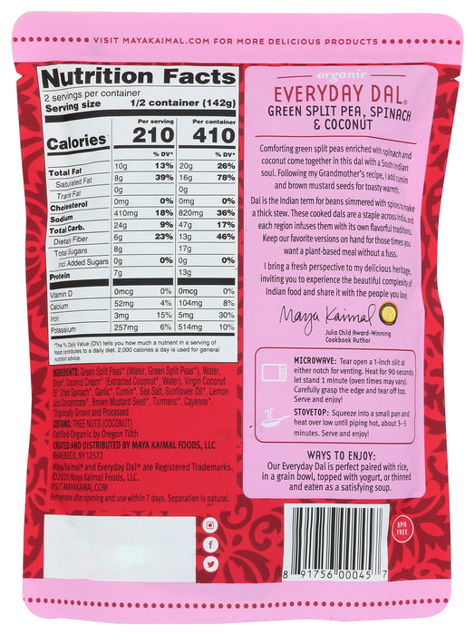 Everyday Dal, Green Split Pea, Spinach & Coconut, Org, 10 oz