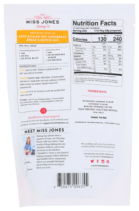 Not Cornbread, Bread & Muffin Mix, Keto Paleo GF, 7.4 oz