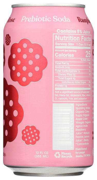 Raspberry Rose Prebiotic Soda, 12 fl oz
