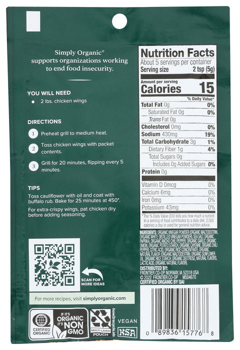 Buffalo Dry Rub, GF Org, 0.95 oz