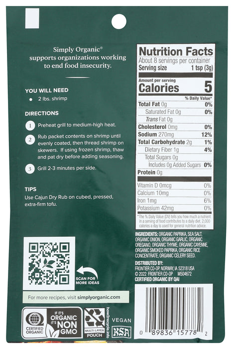 Cajun Dry Rub, GF Org, 0.88 oz