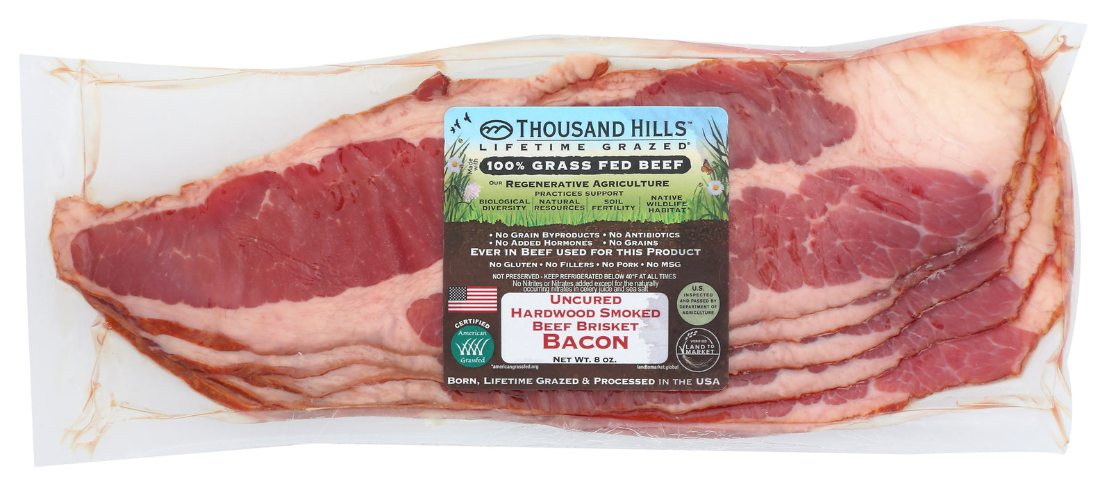 Uncured Beef Brisket Bacon, ABF, 8 oz