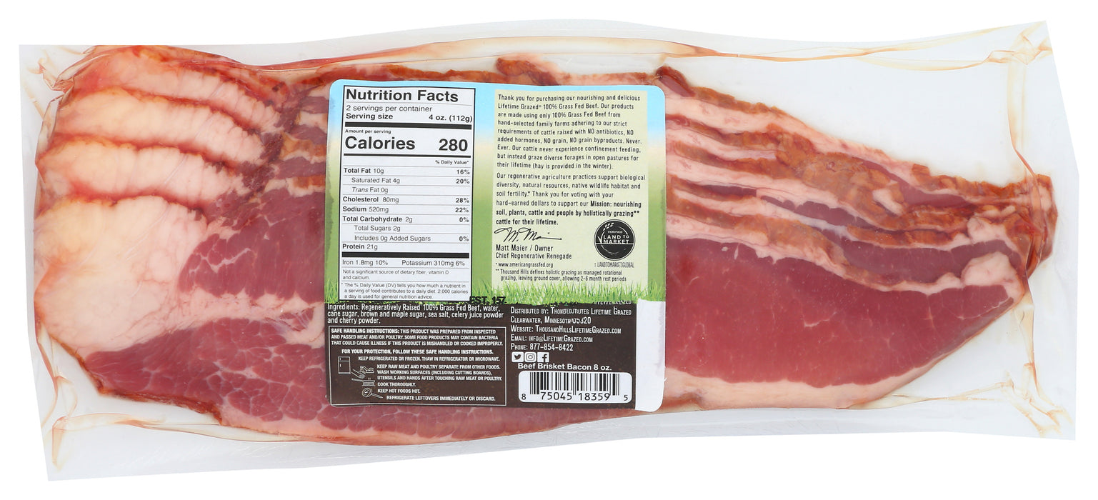 Uncured Beef Brisket Bacon, ABF, 8 oz