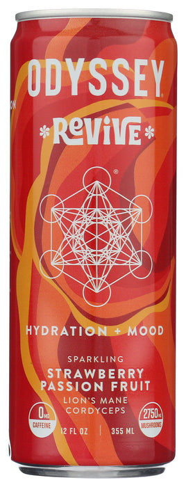 Revive Sparkling Mushroom Elixir, Strawberry Passion Fruit, 12 fl oz